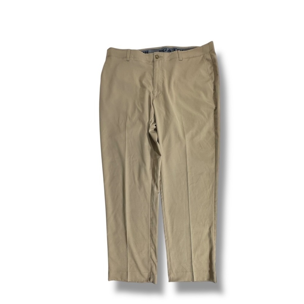 PGA TOUR Mens 38x30 Khaki Straight Leg Flat Front Flexfit Waistband Golf Pants